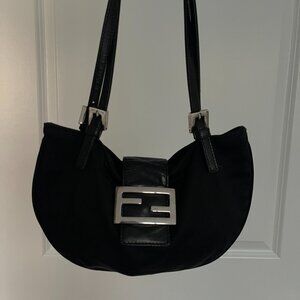 Fendi Croissant Vintage Cloth Mini Black Bag